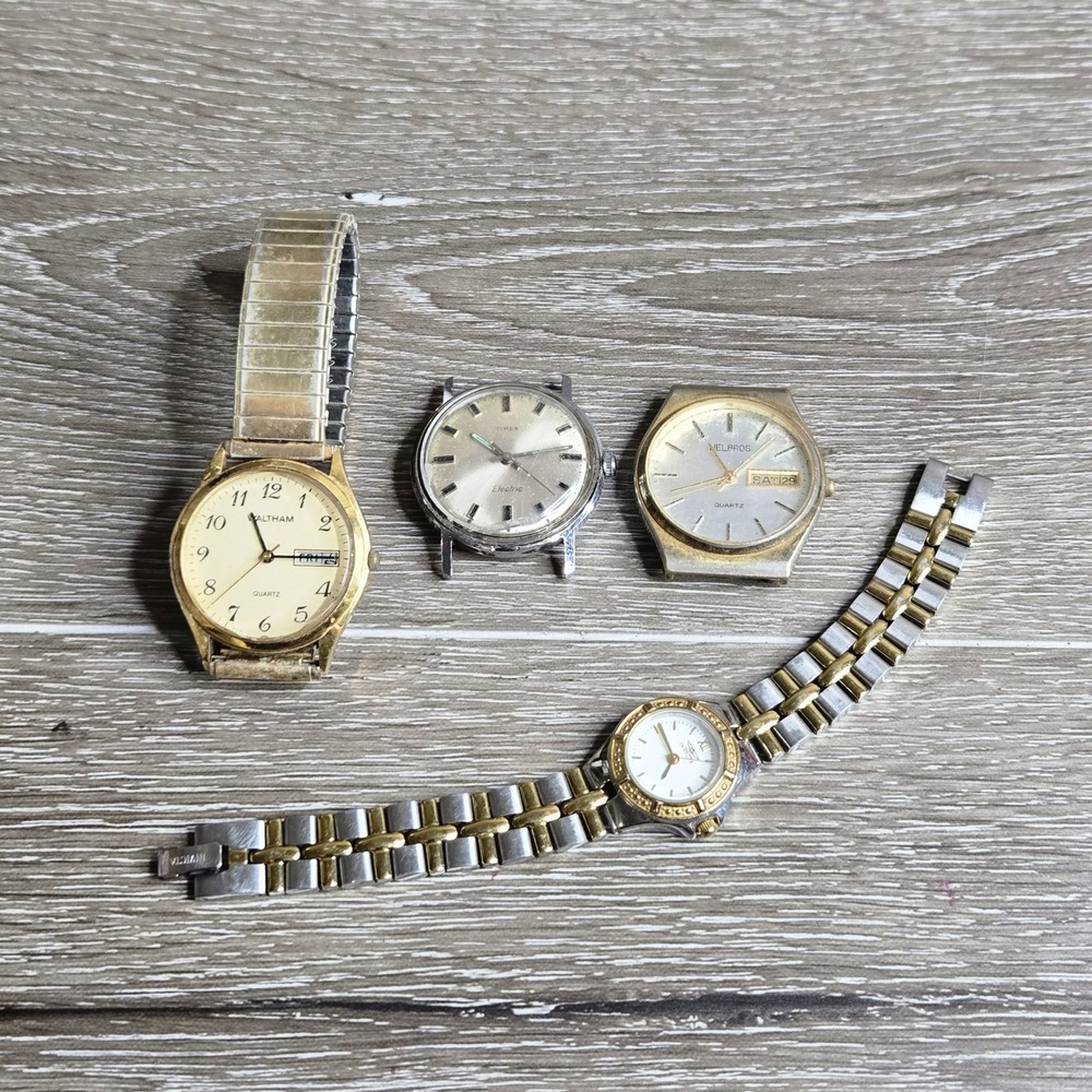 Vintage Watch Lot 4 Waltham Timex Helbros‎ Invicta Quartz Electric Parts Repair